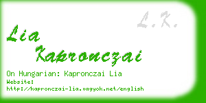 lia kapronczai business card
